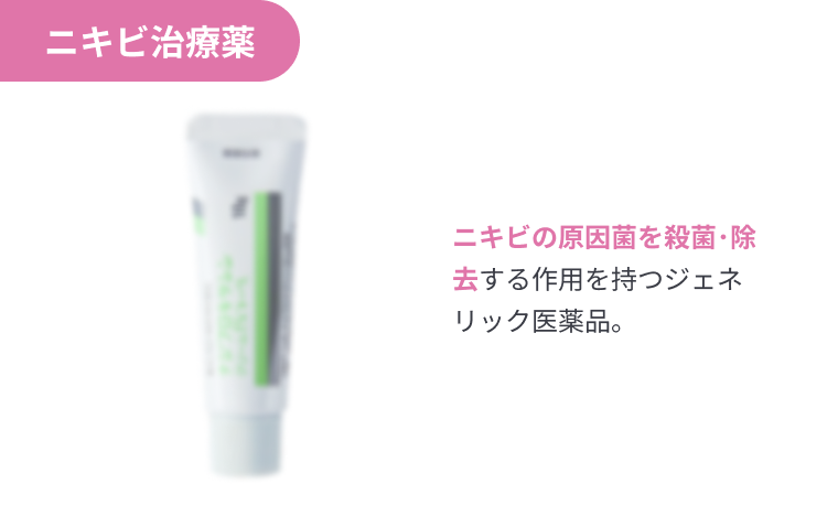 ニキビ治療薬 ニキビ菌を殺菌･除去する作用を持つジェネリック医薬品。